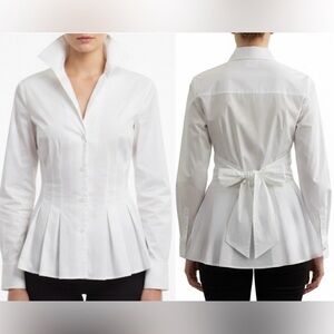 Lafayette 148 Collar Button Down Blouse Long Sleeve Fit & Flare Shirt Tie Back 6